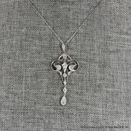 Antique Art Nouveau Platinum & Diamond Pendant Necklace Total Weight 5 Grams