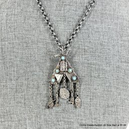 Steel Necklace With Teepee And Charms Pin Pendant