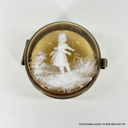 Antique Painted Mary Gregory Cameo Glass Style Hinged Trinket Box