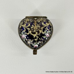 Heart Shaped Hand-Painted Cobalt Glass Trinket Box