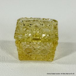 Canary Yellow Cut Glass Square Trinket Box