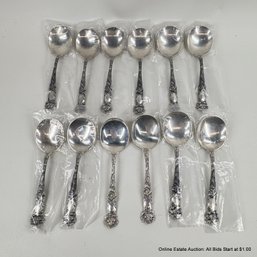 12 Bridal Rose By Alvin Sterling Silver Round Bowl Cream Soup Spoons 442 Grams