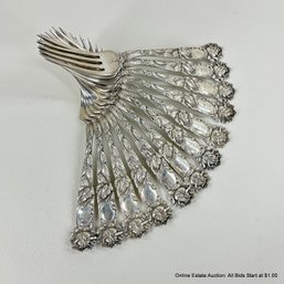12 Bridal Rose By Alvin Sterling Silver Place Setting Forks 532 Grams