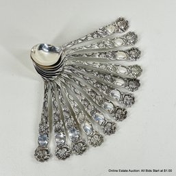 12 Bridal Rose By Alvin Sterling Silver Chocolate Spoons 232 Grams