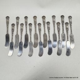 15 Bridal Rose By Alvin Sterling Silver Large Flat Handle Butter Spreaders 382 Grams