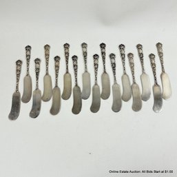 16 Bridal Rose By Alvin Sterling Silver Flat Handle Butter Spreaders 267 Grams