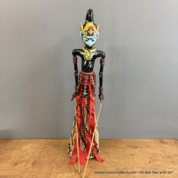 Vintage Wayang Golek Sundanese Wooden Rod Puppet Of Bhima With Stand