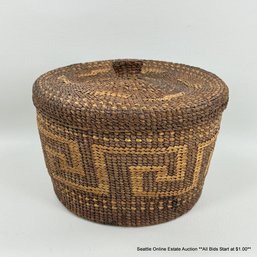 Tsimshian Native American Hand Woven Lidded Grass Basket