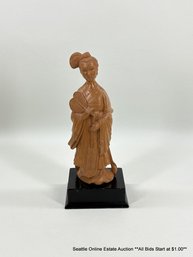 Chinese Hand Carved Wood Figurine Of Woman With Fan