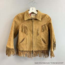Mid Century California Sportswear Co. Child's Suede Jacket With Fringe And Plaid Lining