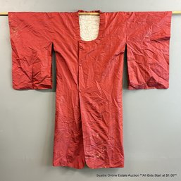Vintage Japanese Red Silk Michiyuki Coat