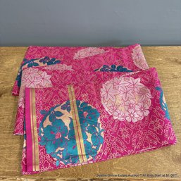Vintage Japanese Woven Silk Kimono Obi Belt With Floral Motif