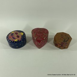 Trio Of Painted And Lacquered Wood Lidded Wood Boxes