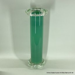 Large Benjamin Moore 1985 Art Glass Vase Green Cased In Clear
