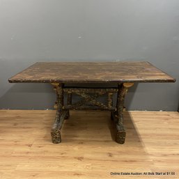 Stained Wood Table With Log Branch Legs (LOCAL PICK UP ONLY)