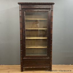 Vintage Dark Stained Wood Cabinet With Locking Glass Door And Key, And One Drawer (LOCAL PICK UP ONLY)