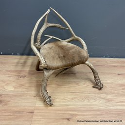 Miniature  Antler Child's Chair With Animal Hide Seat