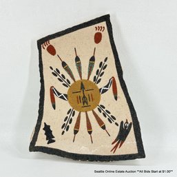 Ernest Hunt Signed Navajo Sand Painting On Stone Slab Of The Sun Creation