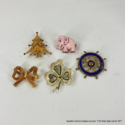 5 Vintage Brooch Pins Including Mylu And Jonette Jewelry
