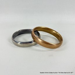 Pair Of Gold And Silver Tone Hinged Bangle Bracelets