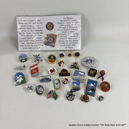 Lot Of Assorted Collectible Pins Incl. American Legion, Washington Centennial, Olympic National Forest, More