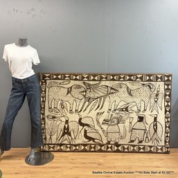 Oversized Painting From Ivory Coast Senufo Tribal Motifs On Korhogo Cloth 75.5' X 46' (LOCAL PICKUP ONLY)