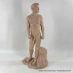 Nude Male Clay Sculpture, Unsigned