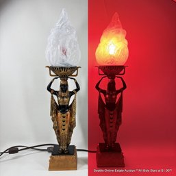 Pair Of Egyptian Torch Offering Resin Table Lamps