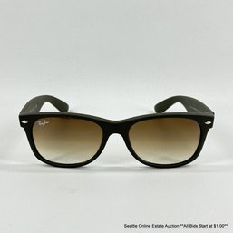 Ray Ban New Wayfarer Sun Glasses In Matter Rubber Green With Soft Sided Case
