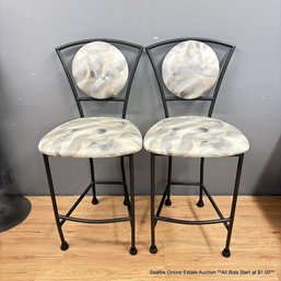 Pair Of Coated Iron Upholstered Counter Height Stools (LOCAL PICKUP ONLY)