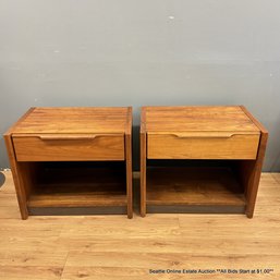 Pair Of Barzilay Single Drawer Teak Nightstands (LOCAL PICKUP ONLY)