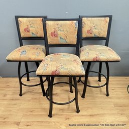 3 Tempo Industries Upholstered Coated Iron Swivel Barstools With Arms (LOCAL PICKUP ONLY)