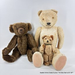 3 Vintage Plush Articulated Teddy Bears In Assorted Sizes