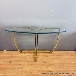 Vintage Brass & Beveled Glass Demilune Hall/Entry Table   (LOCAL PICKUP ONLY)