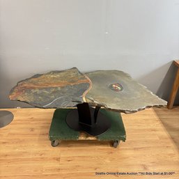 Natural Edge Slate Artesian Coffee Table With Enamel Copper Accents  (LOCAL PICKUP ONLY)