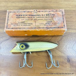 Martin Fishing Lure Vintage Wood Salmon Plug With Glass Eye And Box