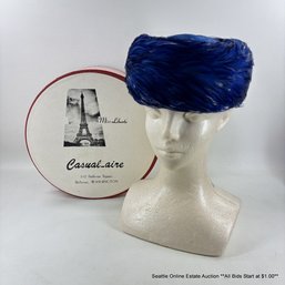 Vintage Blue Feather Pillbox With Miss Liberte Casual-Aire Bellevue Square Hat Box