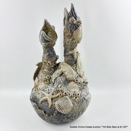 Stoneware 16' Ceramic Hatchlings With Barnacles And Sealife Sculpture