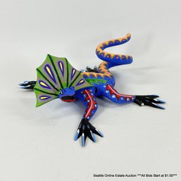 Oscar Carrillo Signed Oaxacan Folk Art Hand Carved And Painted Wood Alebrijes 7.5' Lizard