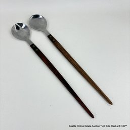 MCM Wood Handled Stainless Steel Salad Tongs Made In Japan