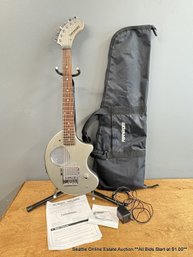 Fernandes Nomad Deluxe Silver Travel Guitar With Built-In Effects And Padded Soft-Sided Case