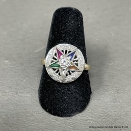 10K Yellow Gold & Diamond Masonic Ring Size 7 Total Weight 3.4 Grams