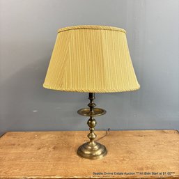 Mid Century Brass Candlestick Table Lamp With Silk-O-Lite Fabric Shade