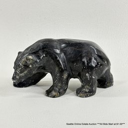 Luke Signed Serpentine Bear Carved Sculpture
