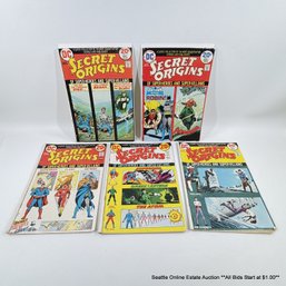 2 DC Secret Origins Comic Book No. 1, 2, 4, 5, 7 With 20 Cent Price Cover