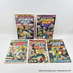 5 Marvel Luke Cage, Power Man Comic Book No. 21, 26, 27, 28, 30 With 25 Cent Price Cover