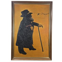 Lance Neal 1967 Signed Mixed Media Painting On Textured Board Of Man With Cane In Wood Frame
