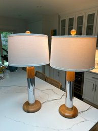 Pair 1970s MCM Cylinder Table Lamps