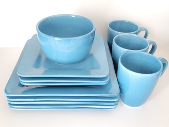 12 Piece JC Penney Home Collection Azure Blue Dinnerware Set