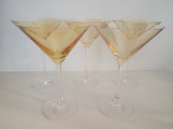 5 Vtg MCM Handblown 7' Amber Glass Longstem Martini Glass